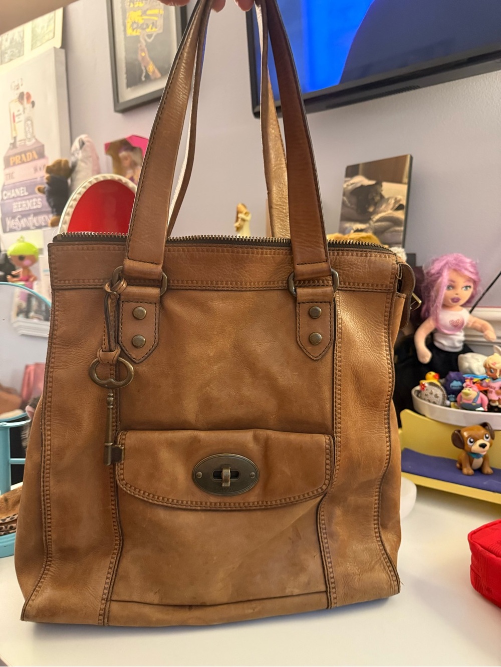Vintage Authentic Fossil Vintage Leather Tote Bag